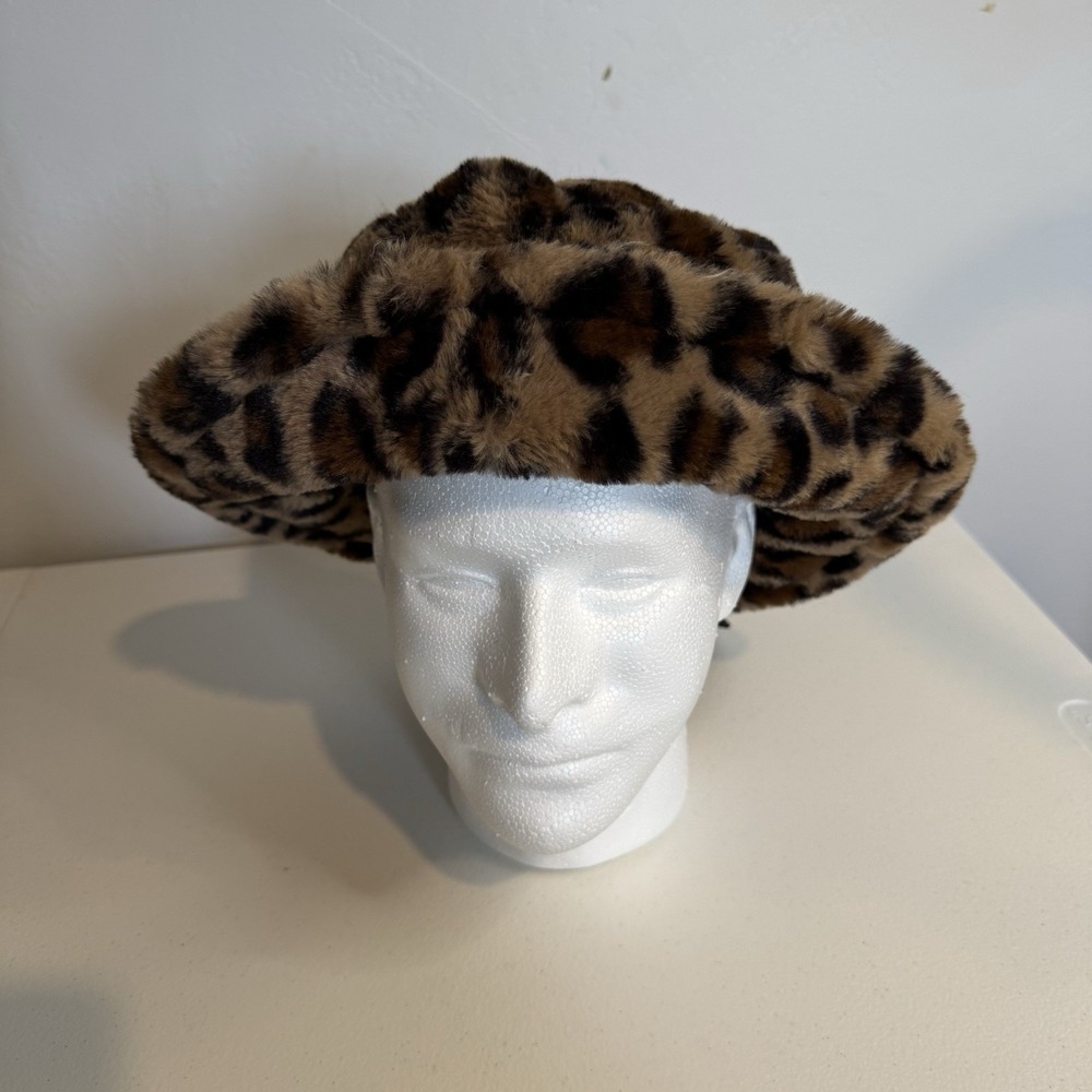 Ed Hardy Y2K Leopard Print Faux Fur Boho Bucket Hat With Charms